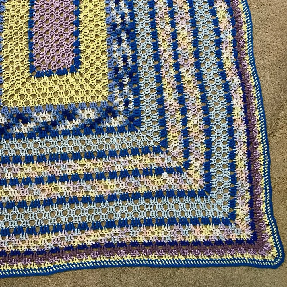 Vintage Handmade Crochet Granny Square Blanket Throw 56
